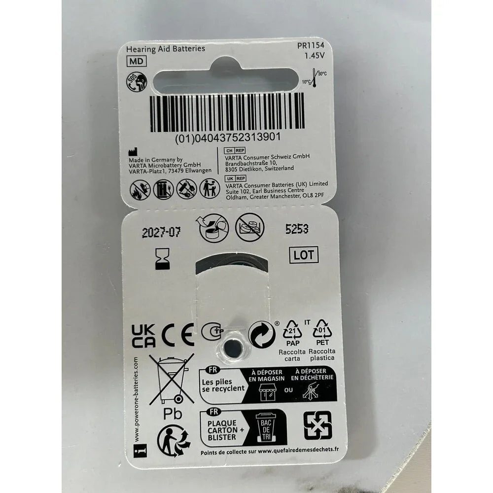 Varta Power One Implant Plus Hearing Aid batteries 60 pack #675 READ open box